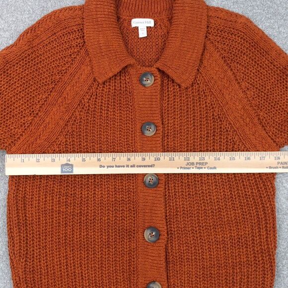 Garnet Hill Maren Cardigan Size S Burnt Orange Linen Organic Cotton Chunky Knit - Picture 5 of 14